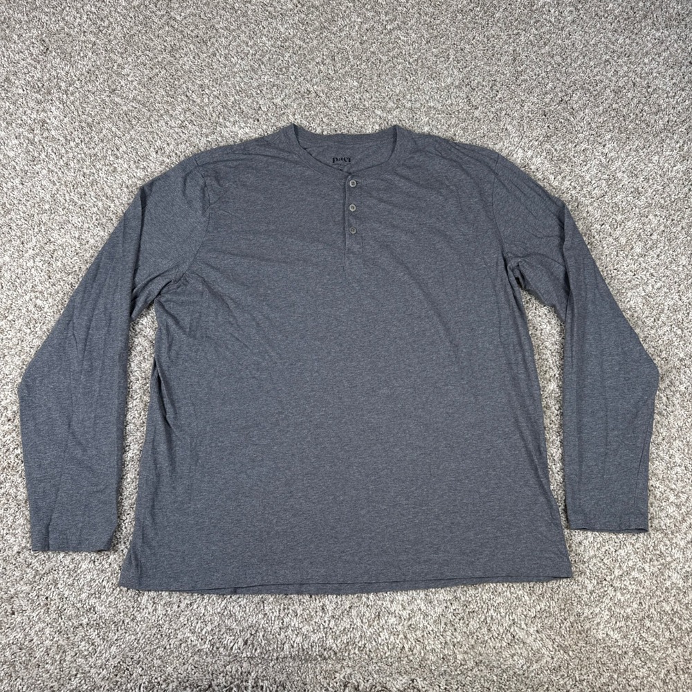 Pact Henley Shirt Mens XL Charcoal Grey Organic Cotton Long‎ Sleeve Three Button